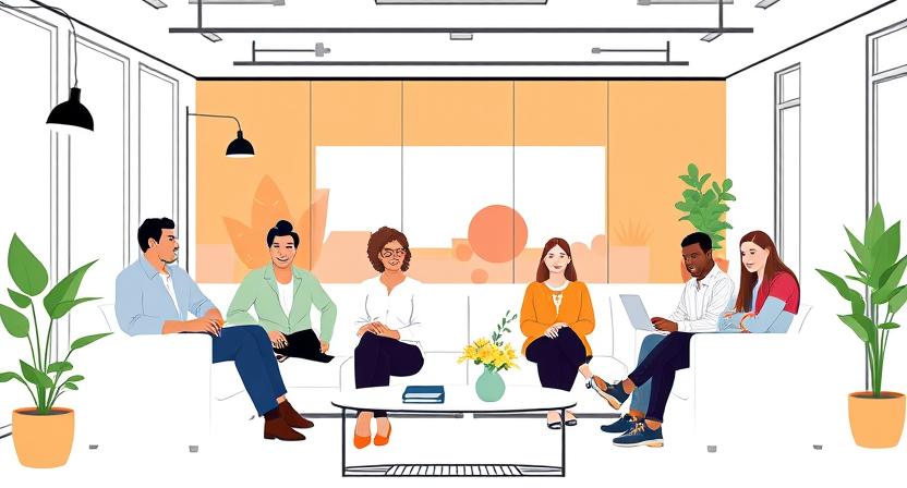 This is a diverse group of people in a coworking office environment. In the context of teams that need help with A.I